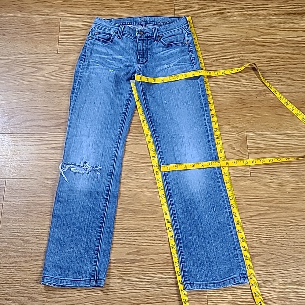 VINTAGE 7 for ALL MANKIND 24x27 STRIGHT DISTROYED STRECH GIRLS JUNIORS JEANS